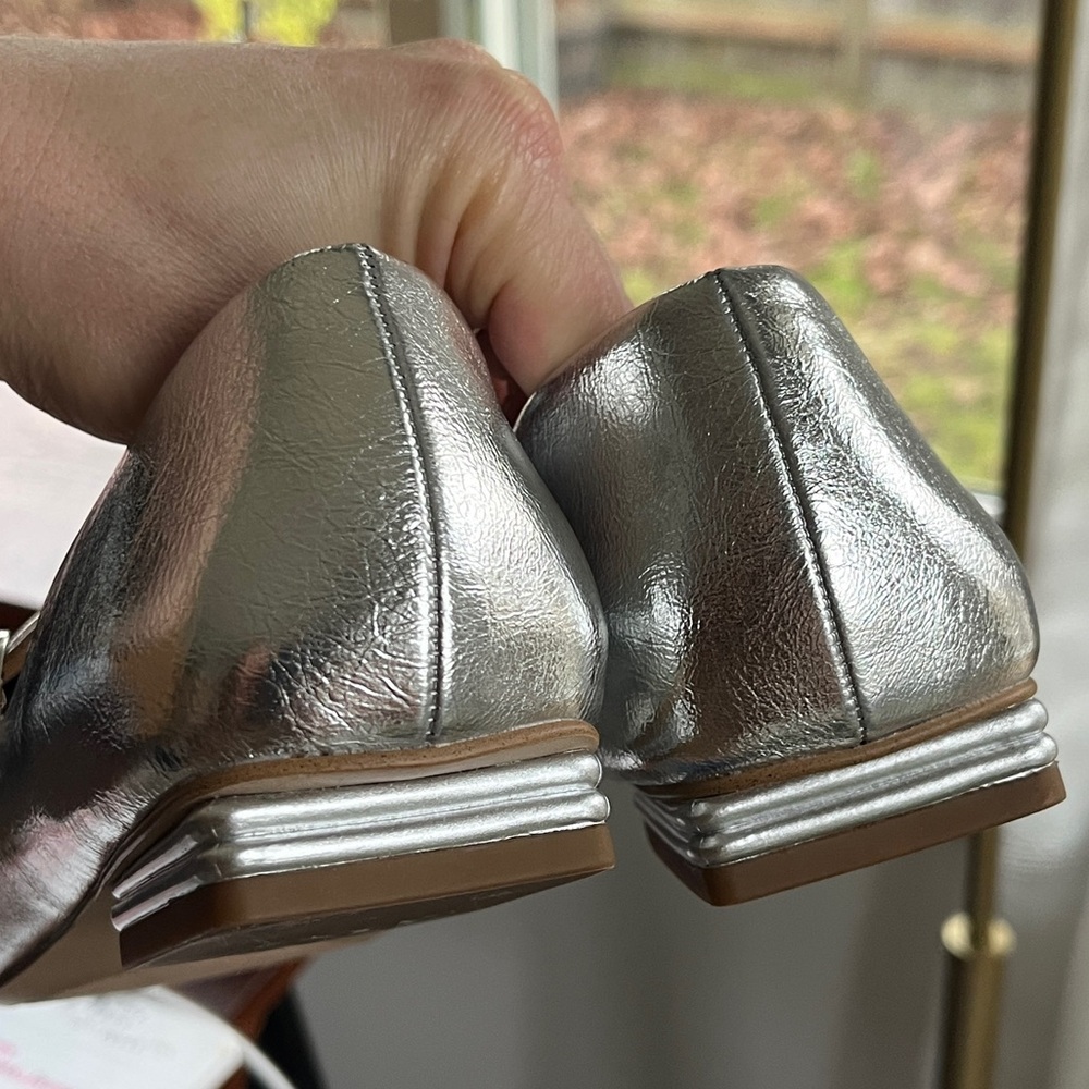 Franco Sarto Tinsley Square Toe Silver Mary Jane Flats Sz 7 - Picture 9 of 11
